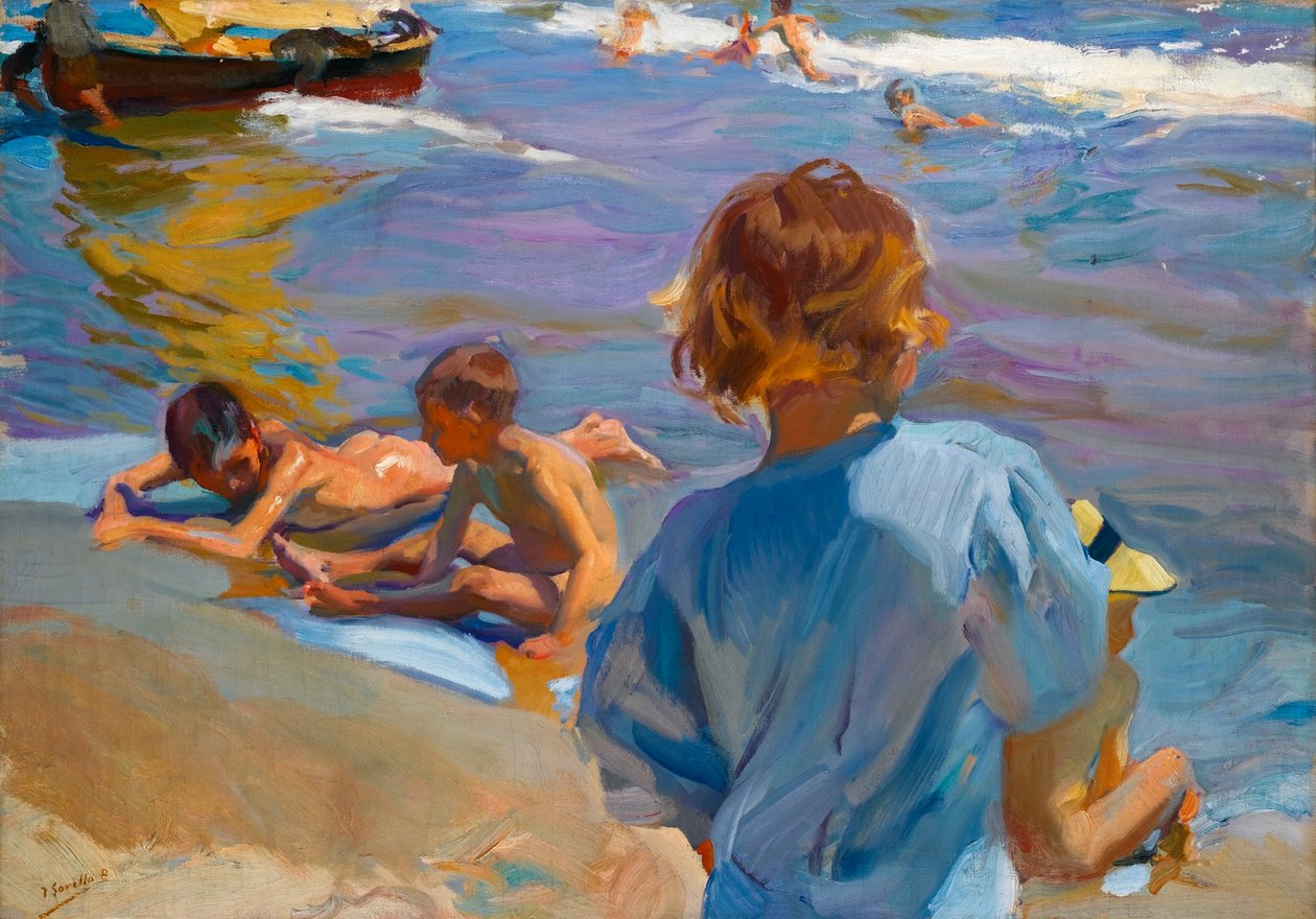Crianças, praia, valencia de Joaquín Sorolla