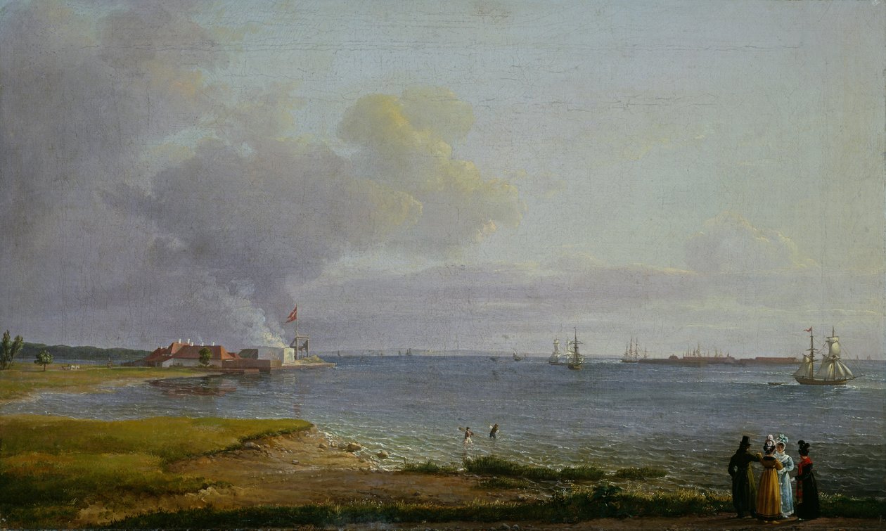 Vista, sobre, Øresund, perto, a, lima, trabalhos de Johan Christian Dahl