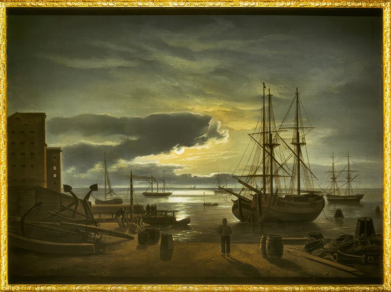 Porto de Copenhague ao luar de Johan Christian Dahl