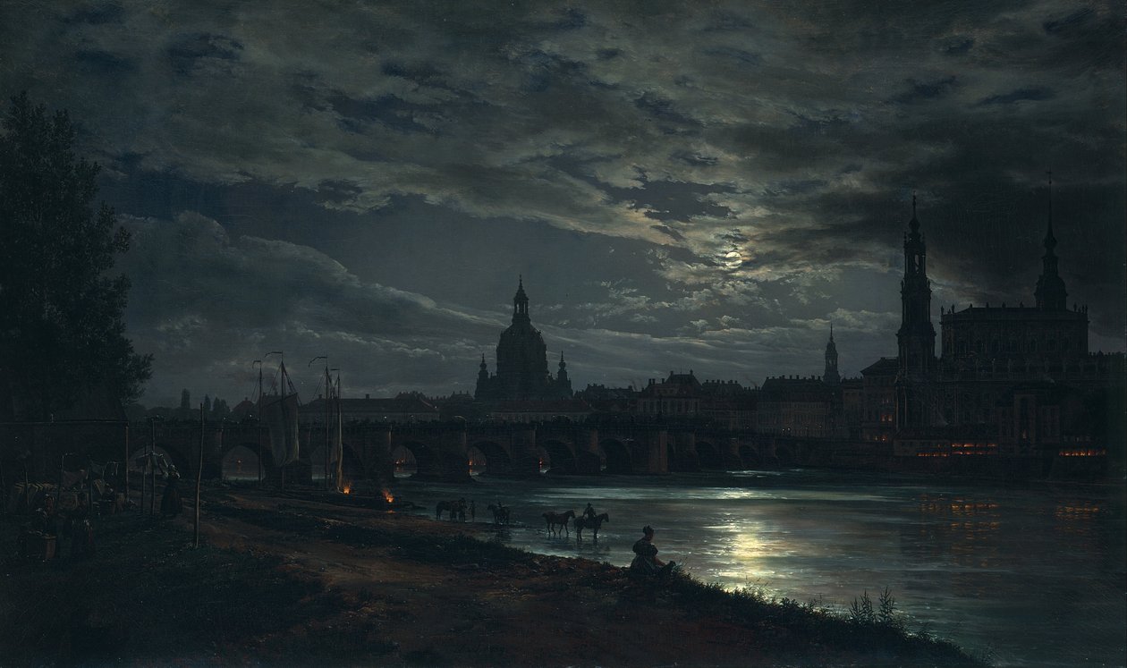 Vista, de, dresden, por, luar de Johan Christian Dahl