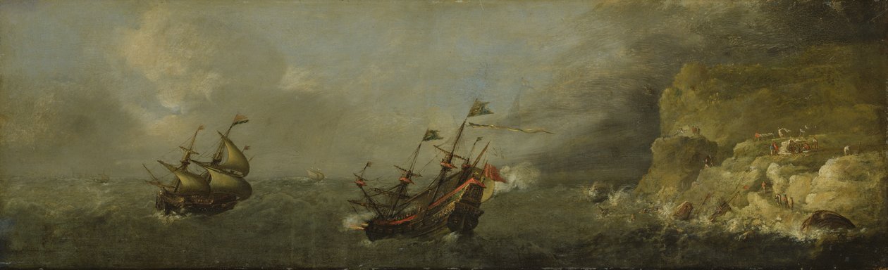 Seascape (óleo no painel de carvalho) de Johann Georg Stuhr