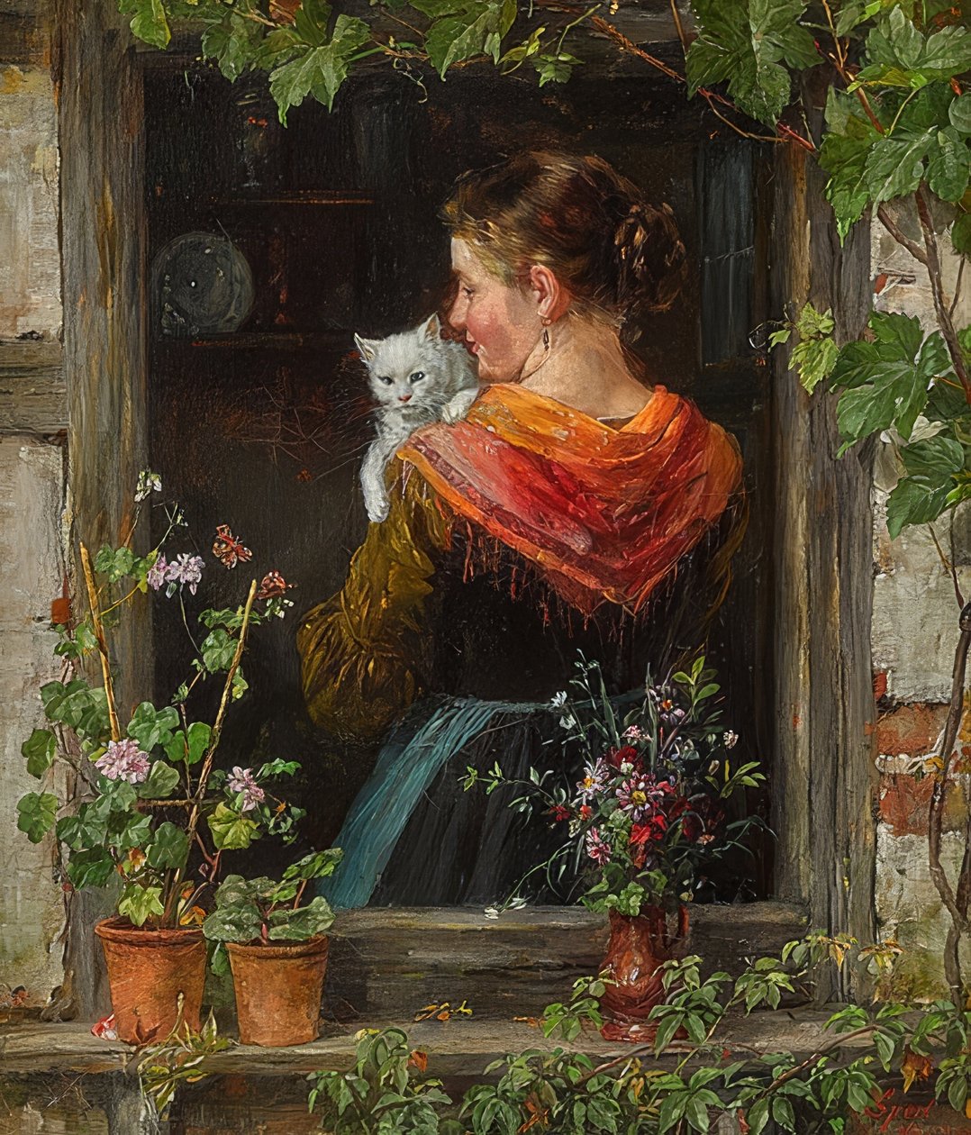 Jovem mulher com um gato de Johann Sperl