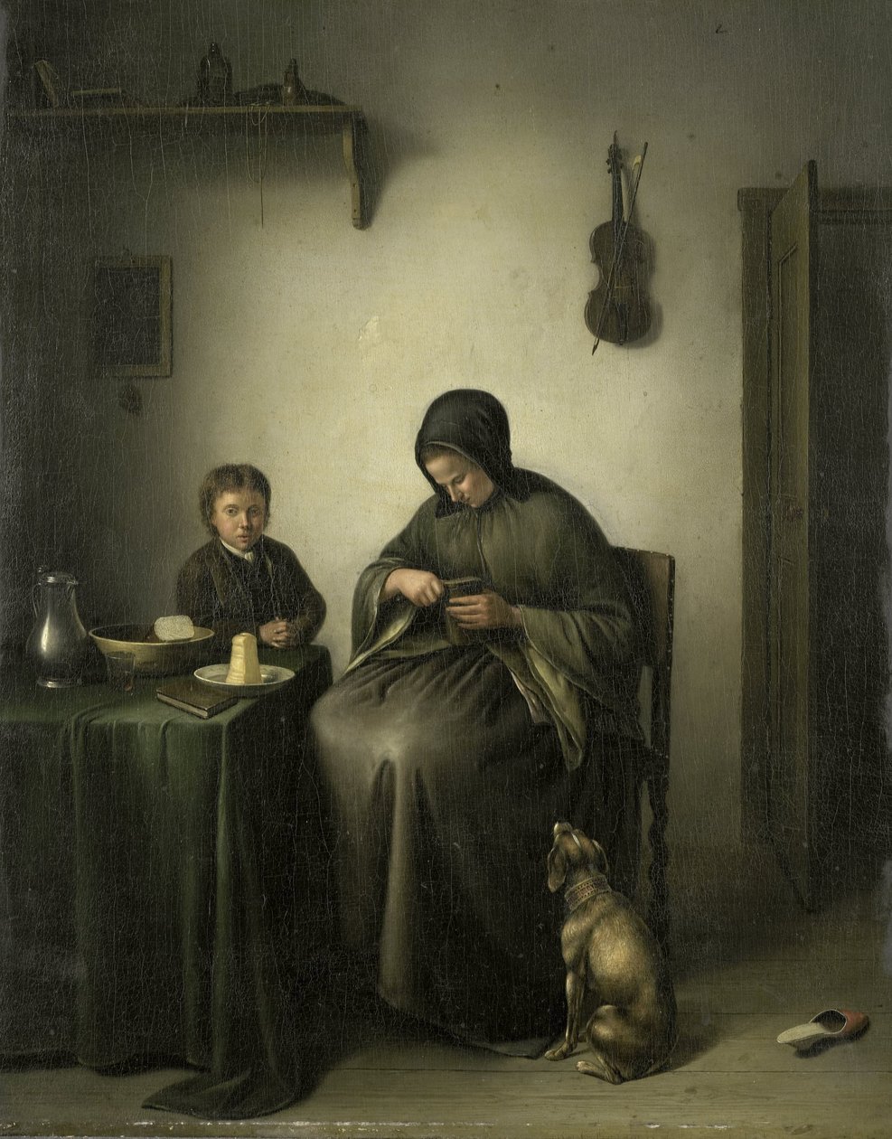 Uma mulher cortando pão de Johannes Christiaan Janson