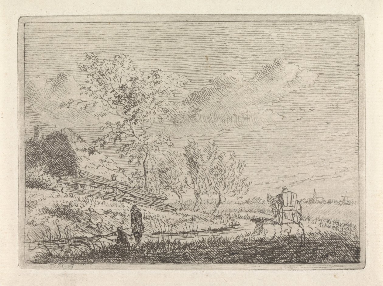 Paisagem com carroça e dois pescadores de Johannes Christiaan Janson