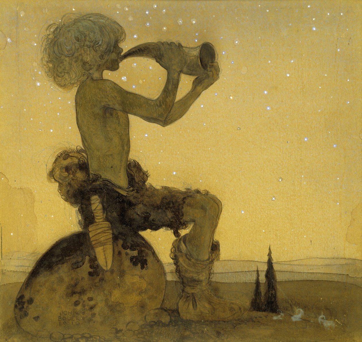 Um pastor de fadas, 1910 (wc) de John Bauer