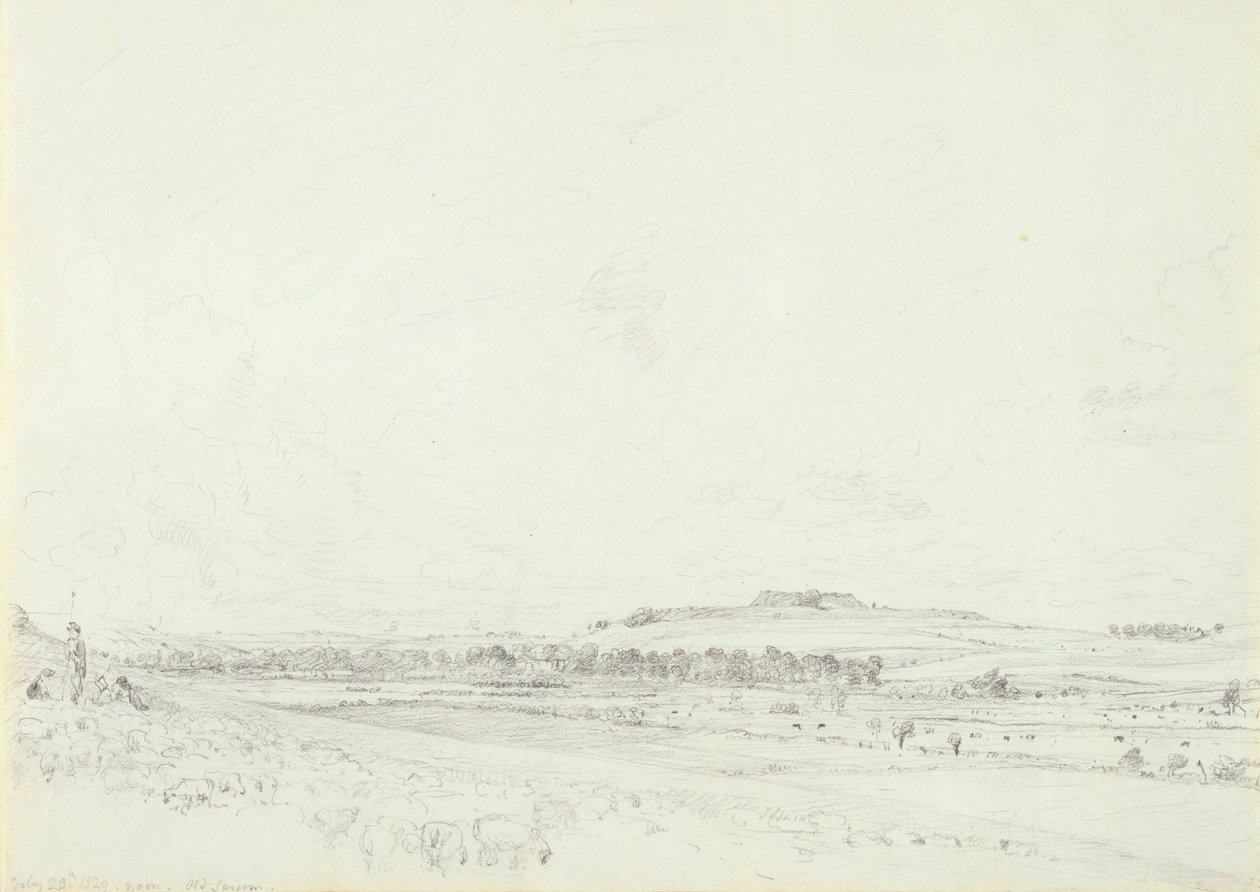 Sarum velho ao meio-dia, 1829 (grafite em papel tufado) de John Constable