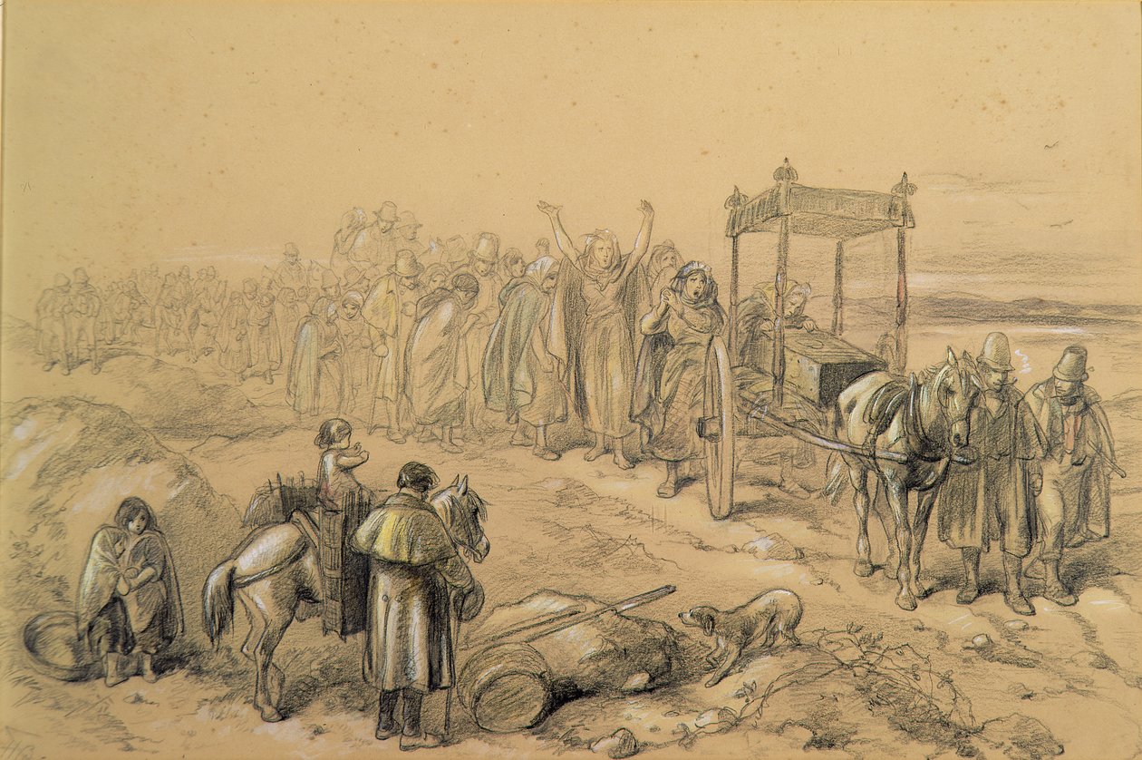 Funeral irlandês (giz e lápis) de John Doyle