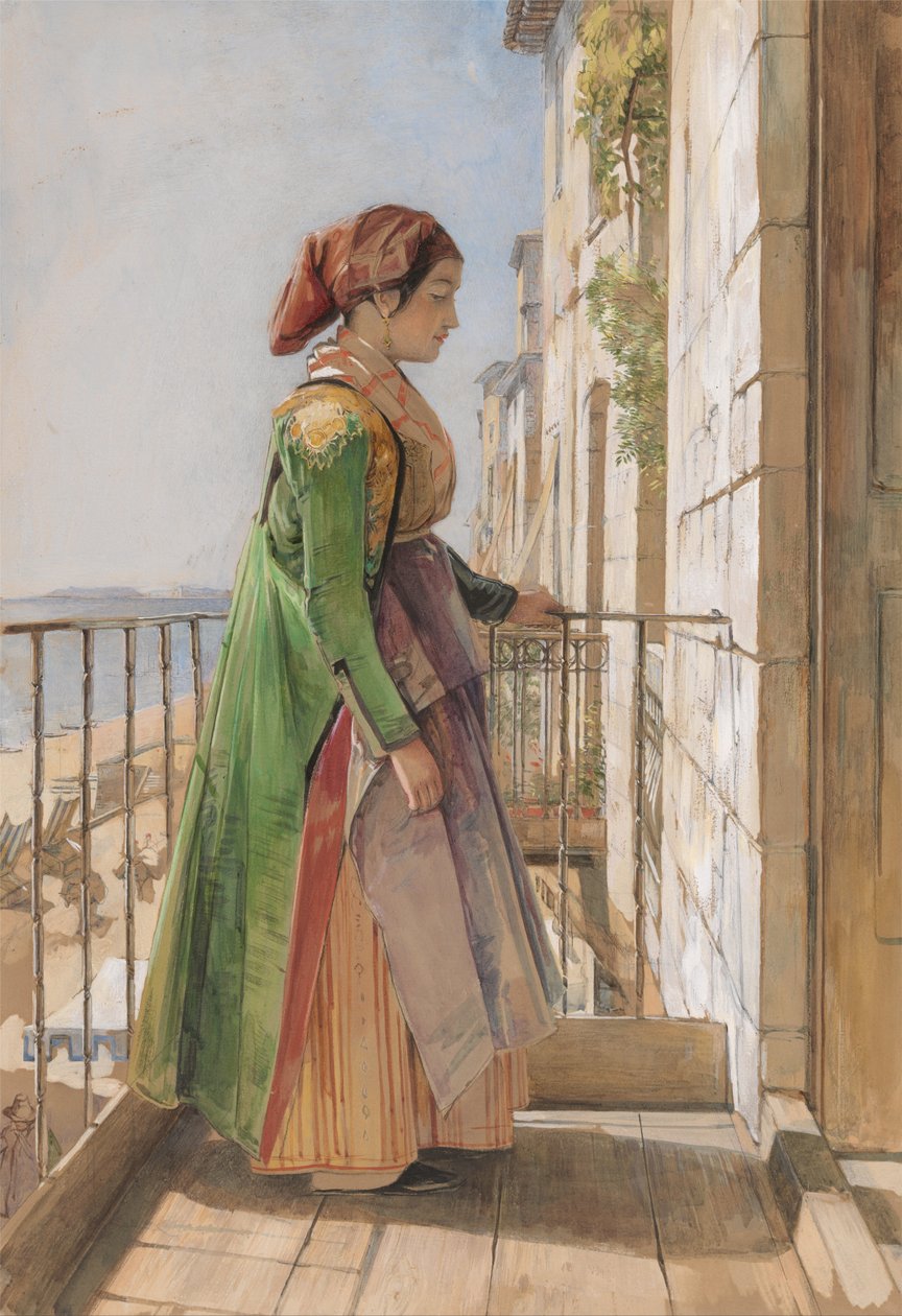 Um, menina grega, ficar, ligado, um, sacada de John Frederick Lewis