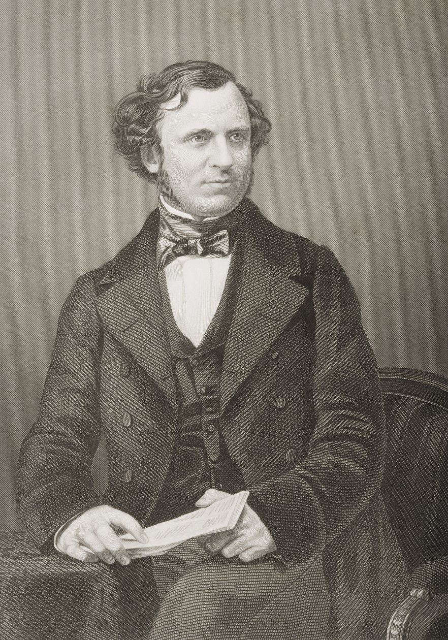 Edward Henry Smith Stanley, 15º Conde de Derby, gravado por DJ Pound de uma fotografia, de &39;A Sala de Estar de Personagens Eminentes, Volume 2&39;, publicado em Londres, 1860 de John Jabez Edwin Paisley Mayall