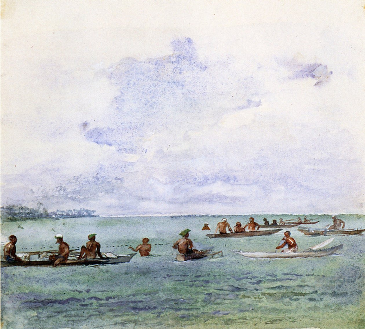 A Fishing Party, Samoa, 1890 (wc a bordo) de John La Farge or Lafarge