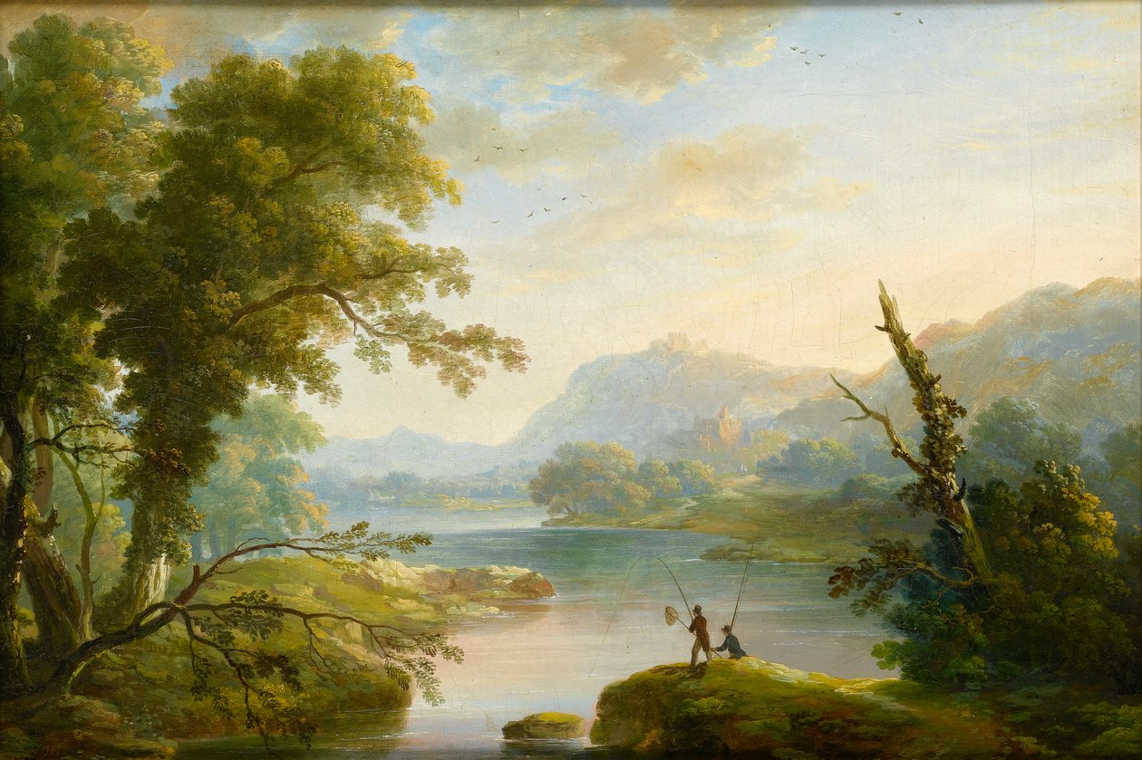 Pescadores em uma paisagem de Lakeland de John Martin