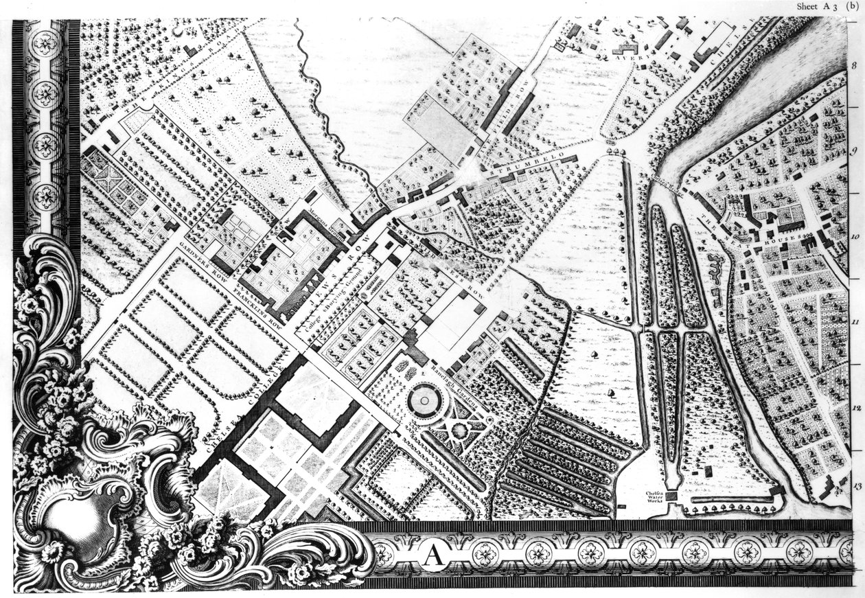 Um mapa de Chelsea, 1746 de John Rocque