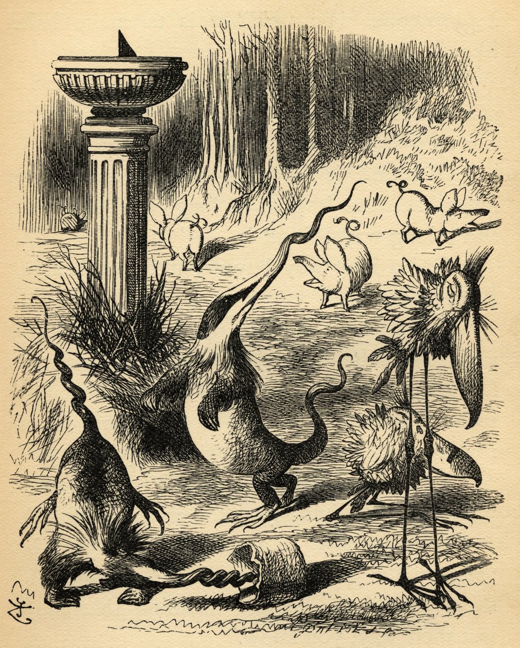 Os Borogoves, Toves e os Raths, ilustração de &39;Through the Looking Glass&39;, de Lewis Carroll (1832-1898), publicado pela primeira vez em 1871 de John Tenniel