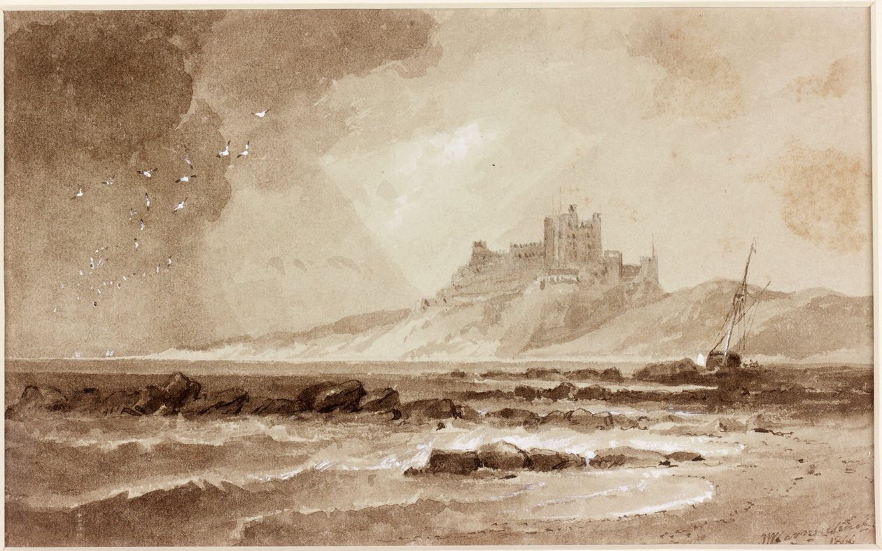 Bamburgh Castle do Norte (tinta (sépia) no papel) de John Wilson Carmichael