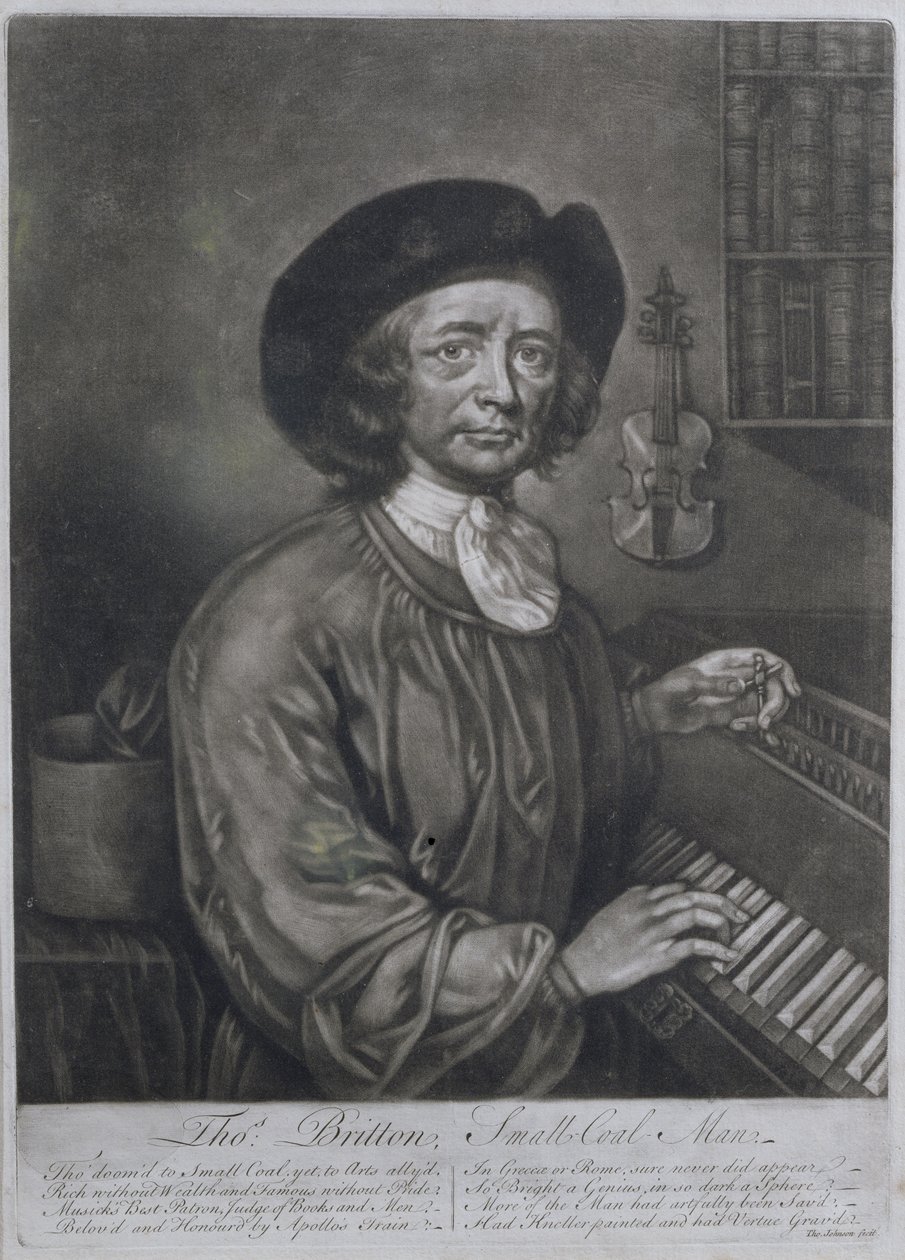 Thomas Britton (1644-1714), o homem de carvão pequeno, gravado por Thomas Johnson de John Wollaston