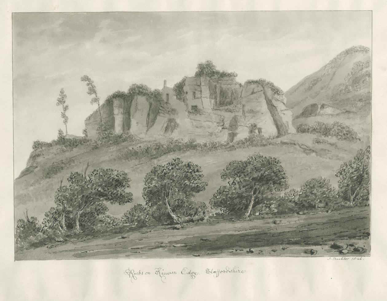 Kinver Edge: desenho sépia de John Buckler