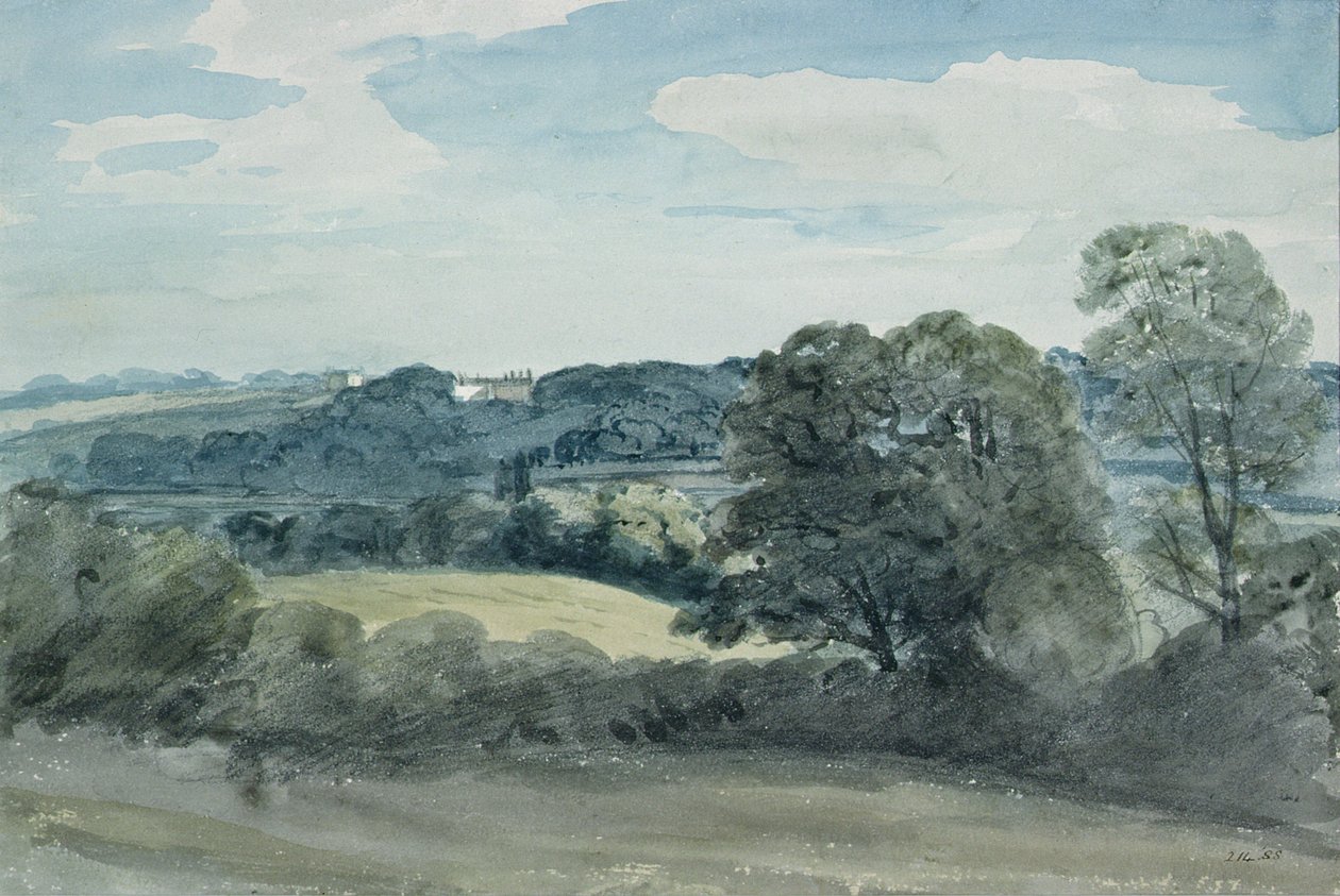Paisagem com edifícios à distância (aquarela) de John Constable