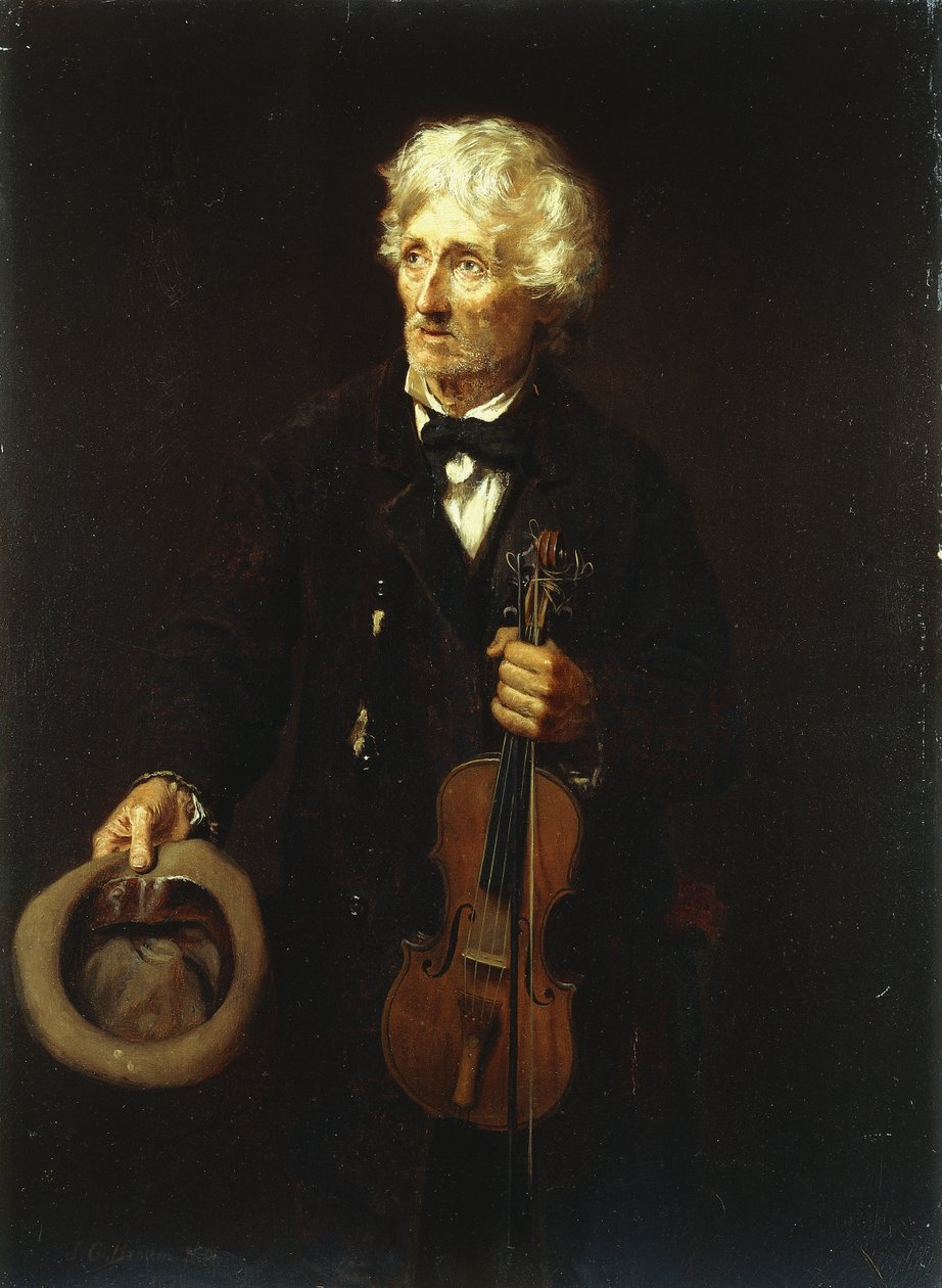Homem com violino, 1879 de John George Brown