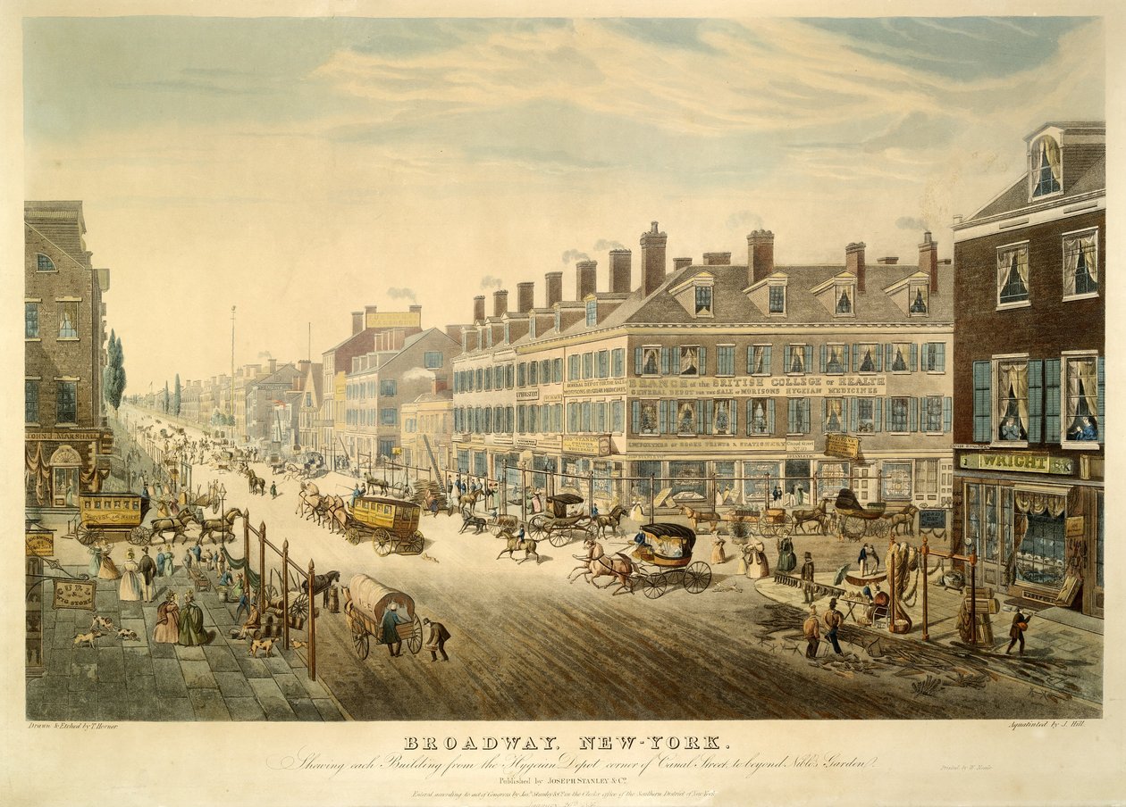 Broadway, Nova Iorque, pub. 1850 de John Hill