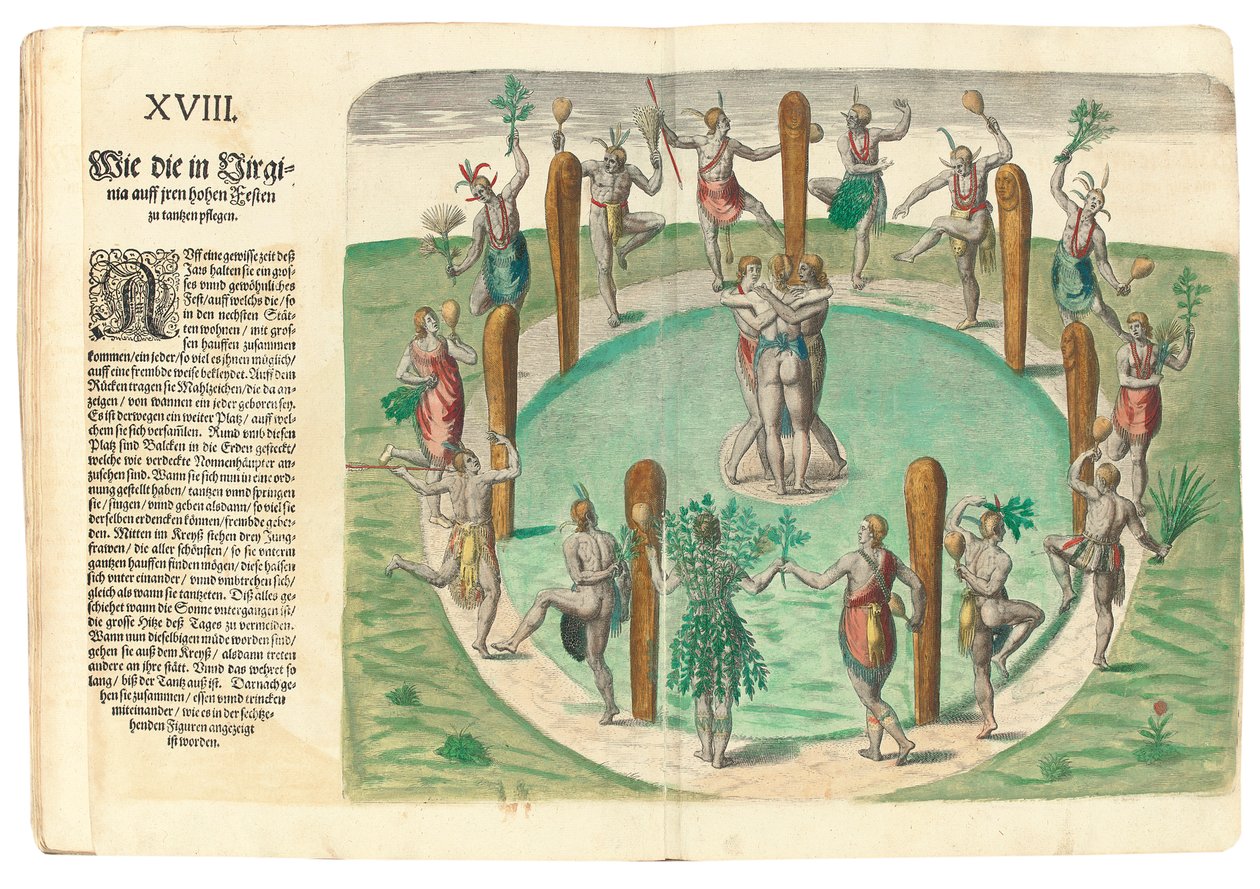 Índios nativos dançando, 1590 de John White