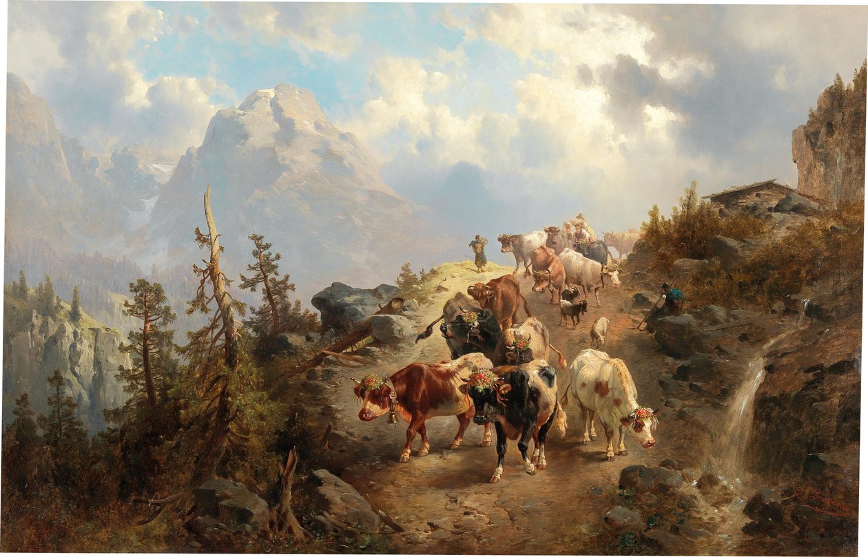 Dirigindo o gado dos Alpes de Josef Thoma