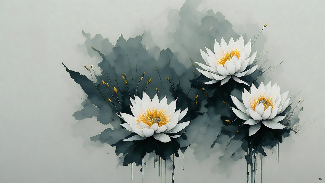 pintura a tinta: nenúfares_02 de Josef Johann Michel