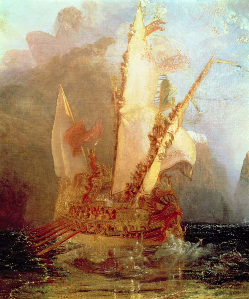 Ulisses Deriding Polyphemus, detalhe do navio, 1829 (detalhe de 889) de Joseph Mallord William Turner