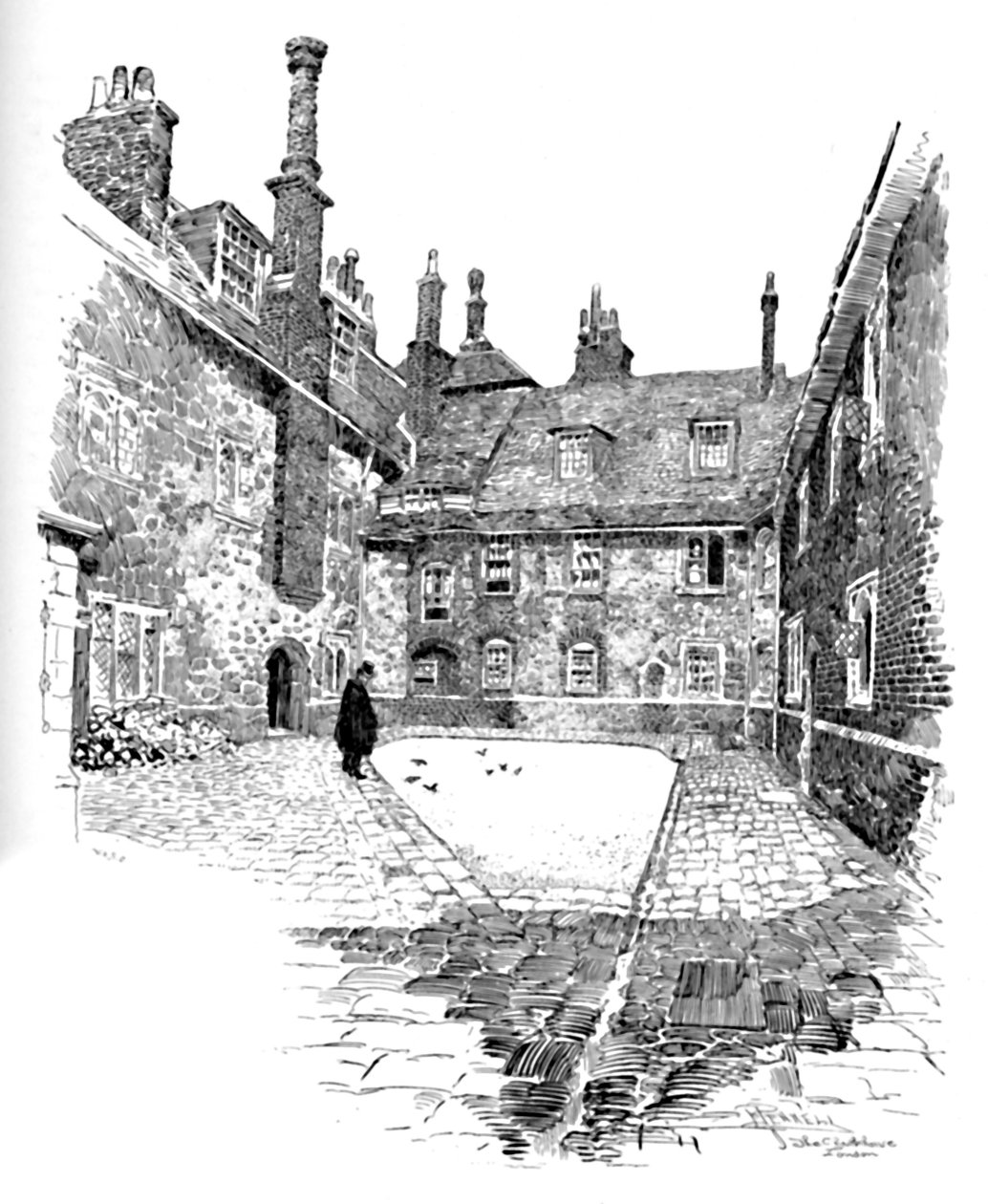 Old Charterhouse: Em Washhouse Court, 1886 de Joseph Pennell