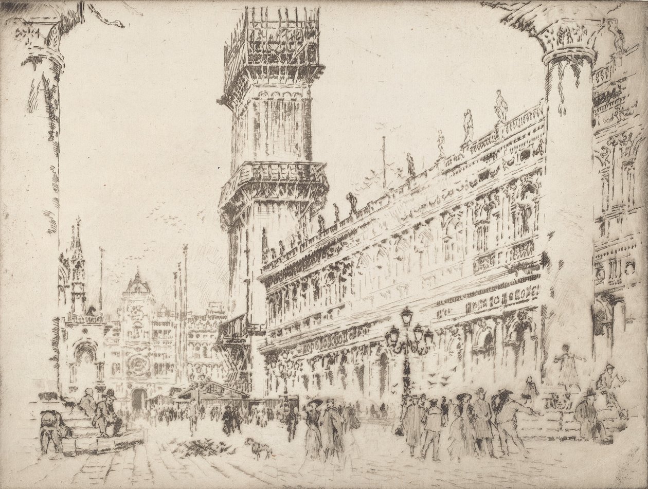 Rebuilding the Campanile, Veneza, No.II, 1911. de Joseph Pennell