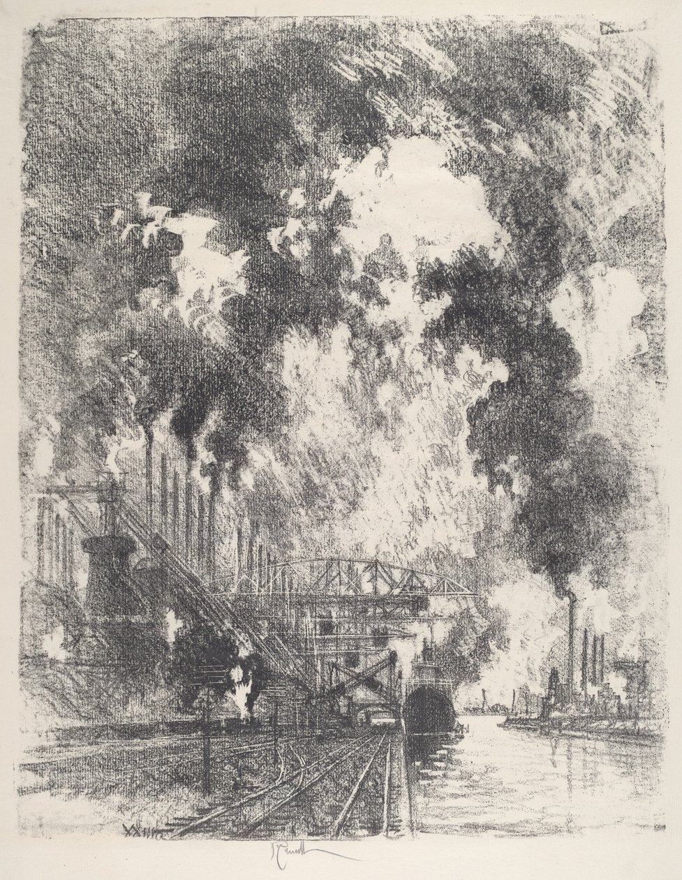 Descarregando Ore, 1917. de Joseph Pennell