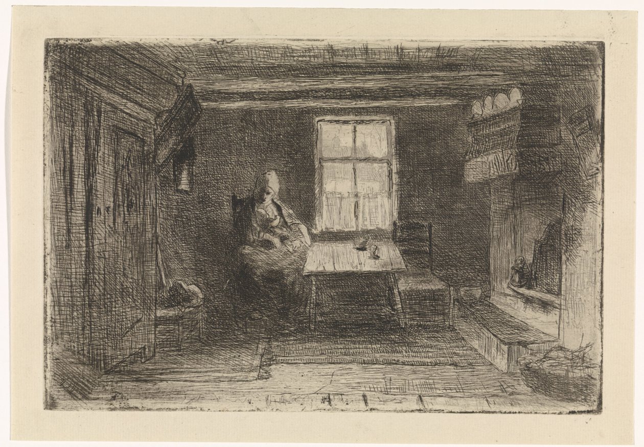 Interior com mãe e filho de Jozef Israëls