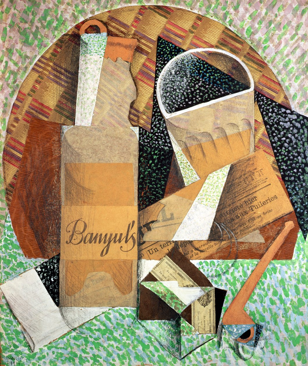 A garrafa de Banyuls, 1914 (guache e colagem) de Juan Gris