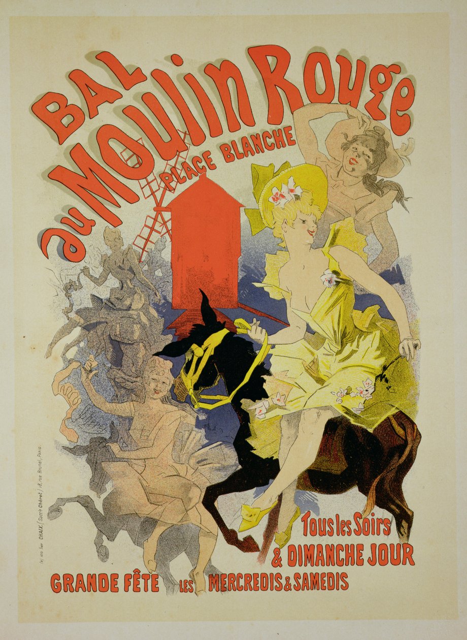 Reprodução de um cartaz publicitário do "Bal au Moulin Rouge", 1889 de Jules Cheret
