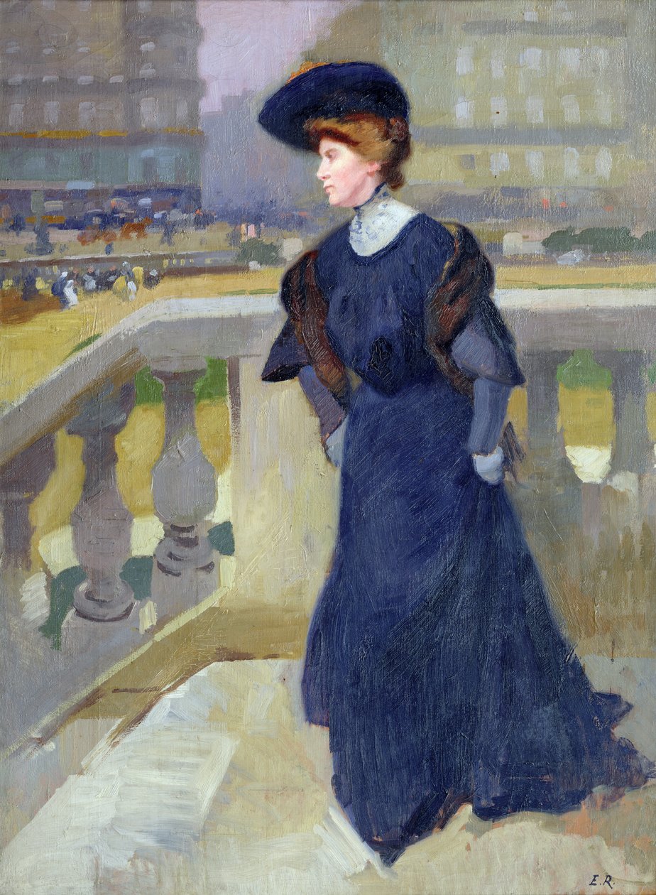 Madame Renoux nos degraus da Igreja da Trindade, 1904 de Jules Ernest Renoux