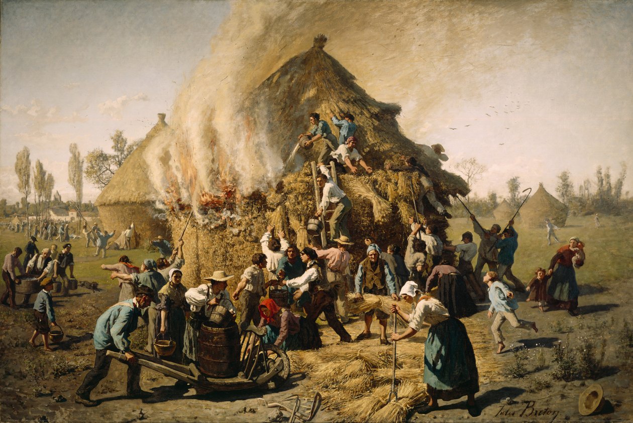 Fogo em um palheiro, 1856 de Jules Breton