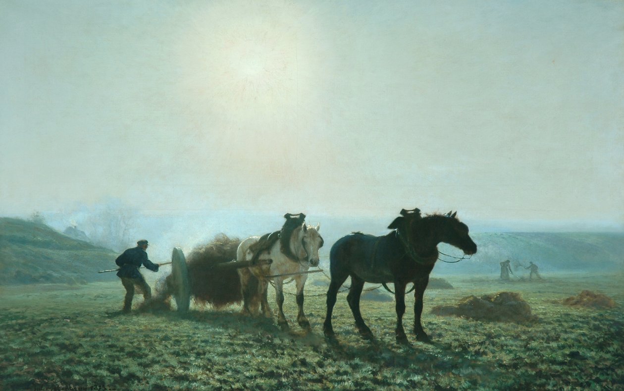 Cavalos em um campo, 1873 de Jules Leon Montigny