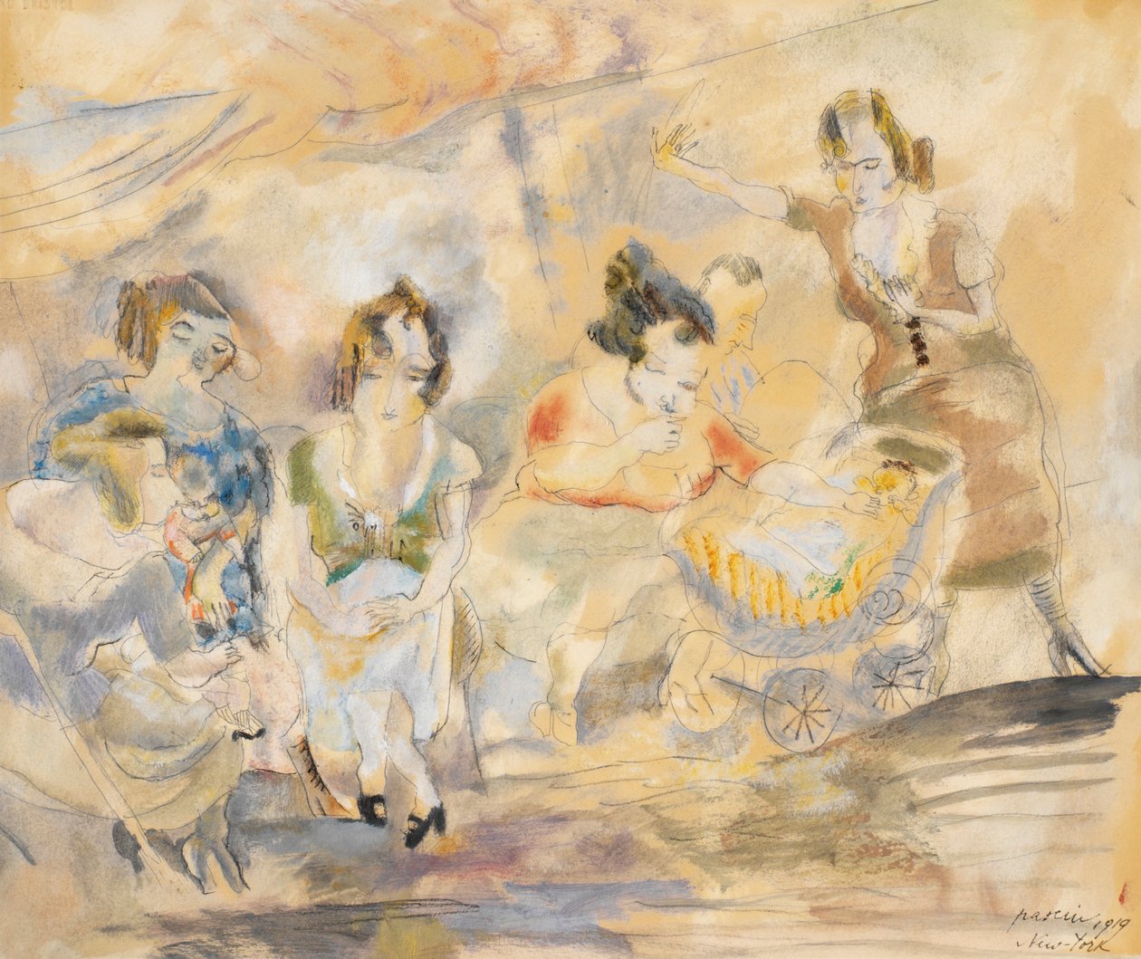 Mulher com carrinho de bebê de Jules Pascin