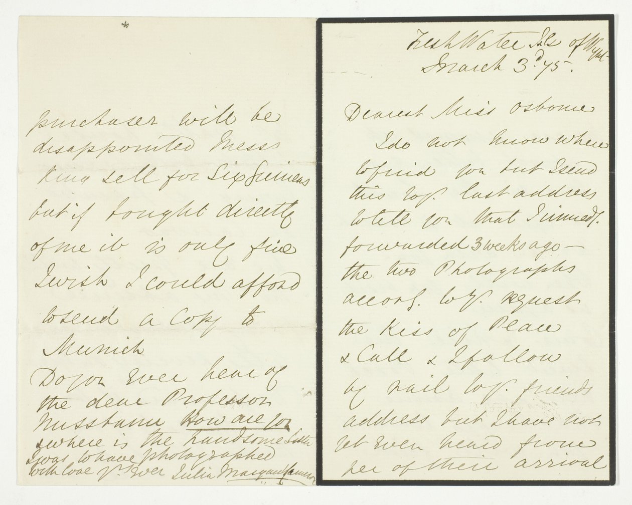 Carta autógrafa de Julia Margaret Cameron
