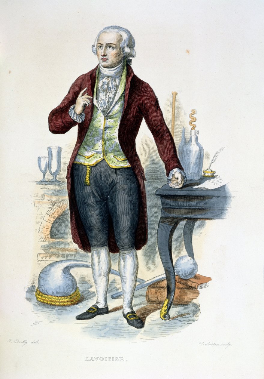 Antoine Laurent de Lavoisier (1743-94) ilustração de &39;O plutarco francês&39; por E. Mennechet, gravado por Delaistre, 1835 de Julien Leopold Boilly