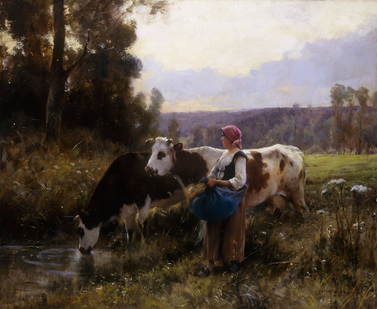 Vacas no bebedouro de Julien Dupre