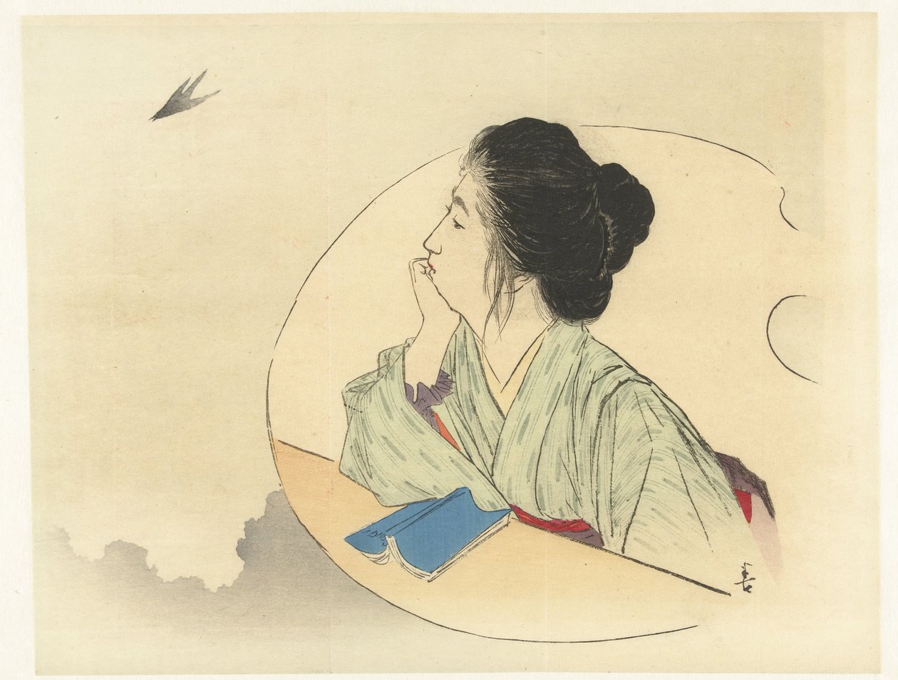 Mulher a observar um pássaro de Kajita Hanko
