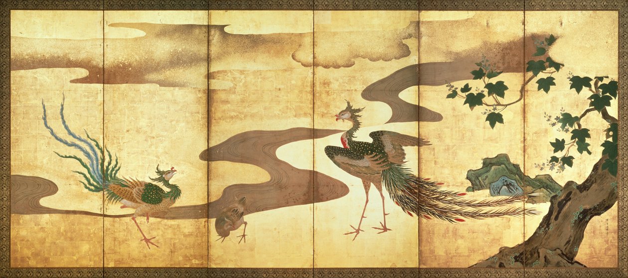 Phoenixes por Paulownia Trees de Kano Tanyu