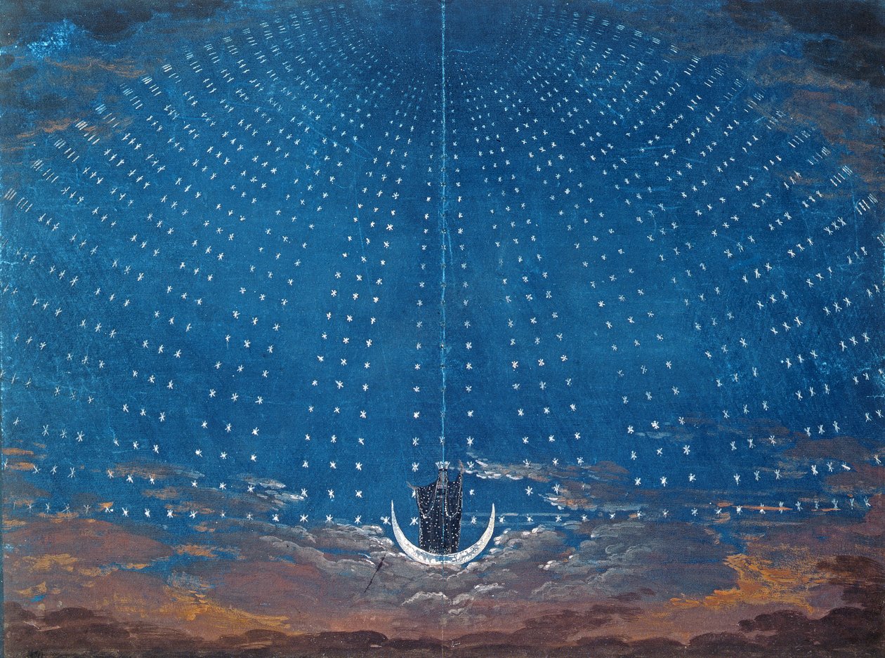 O Palácio da Rainha da Noite, cenografia para &39;A Flauta Mágica&39; de Wolfgang Amadeus Mozart (1756-91) para uma produção em Berlim, 1816 de Karl Friedrich Schinkel