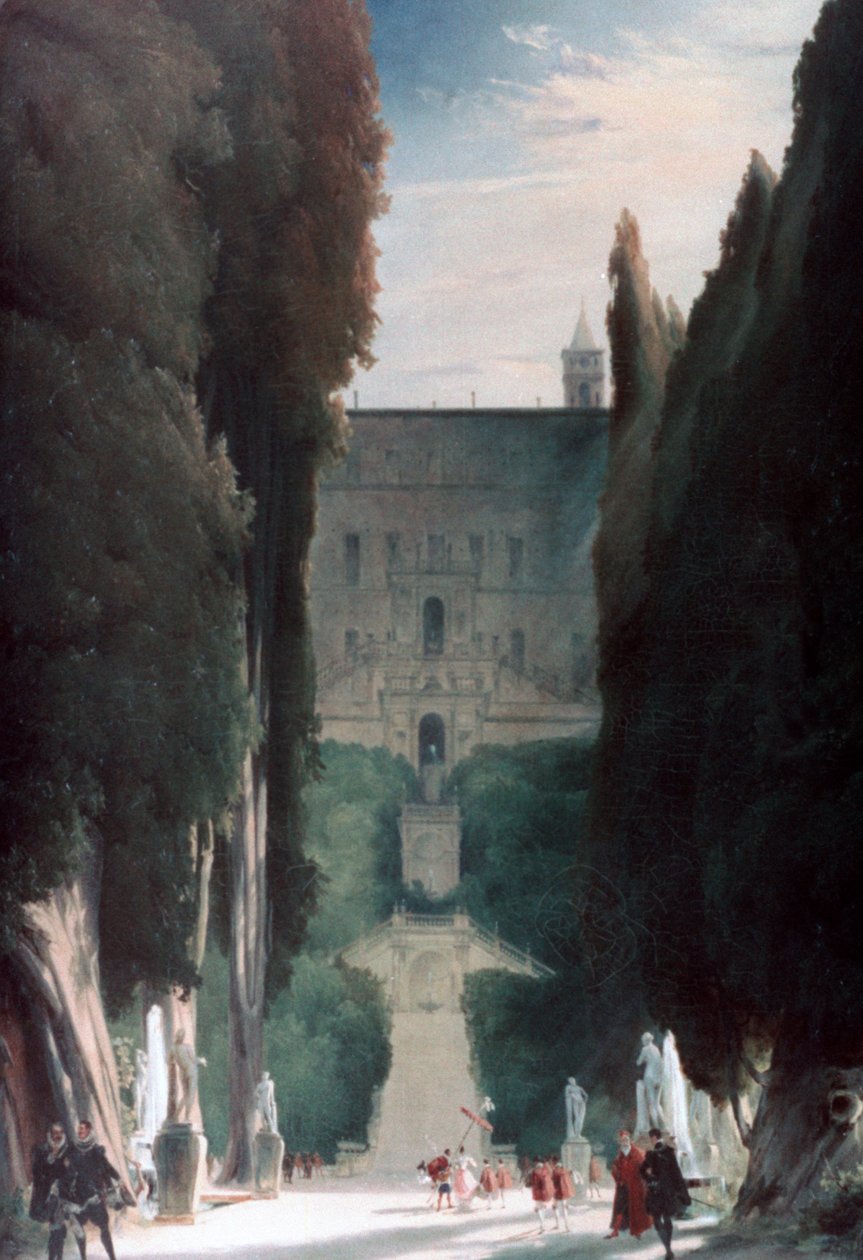 O Jardim da Villa dEste, 1830 de Carl Blechen