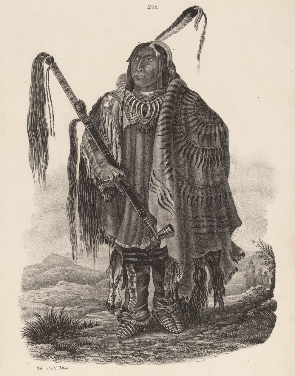 Ein Monitari Indianer, 1839. de Karl Bodmer