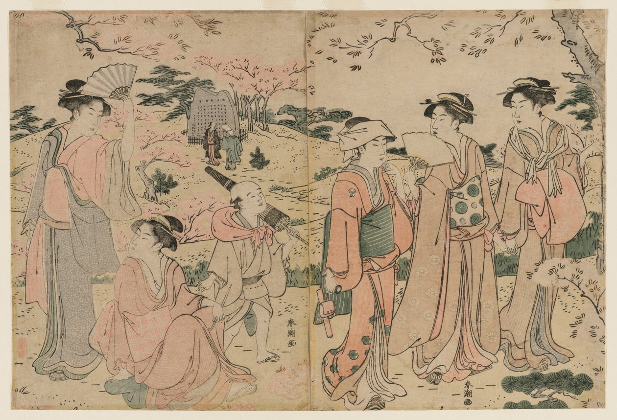 Mulheres que vêem Cherry Blossoms em Asukayama, década de 1780. de Katsukawa Shuncho