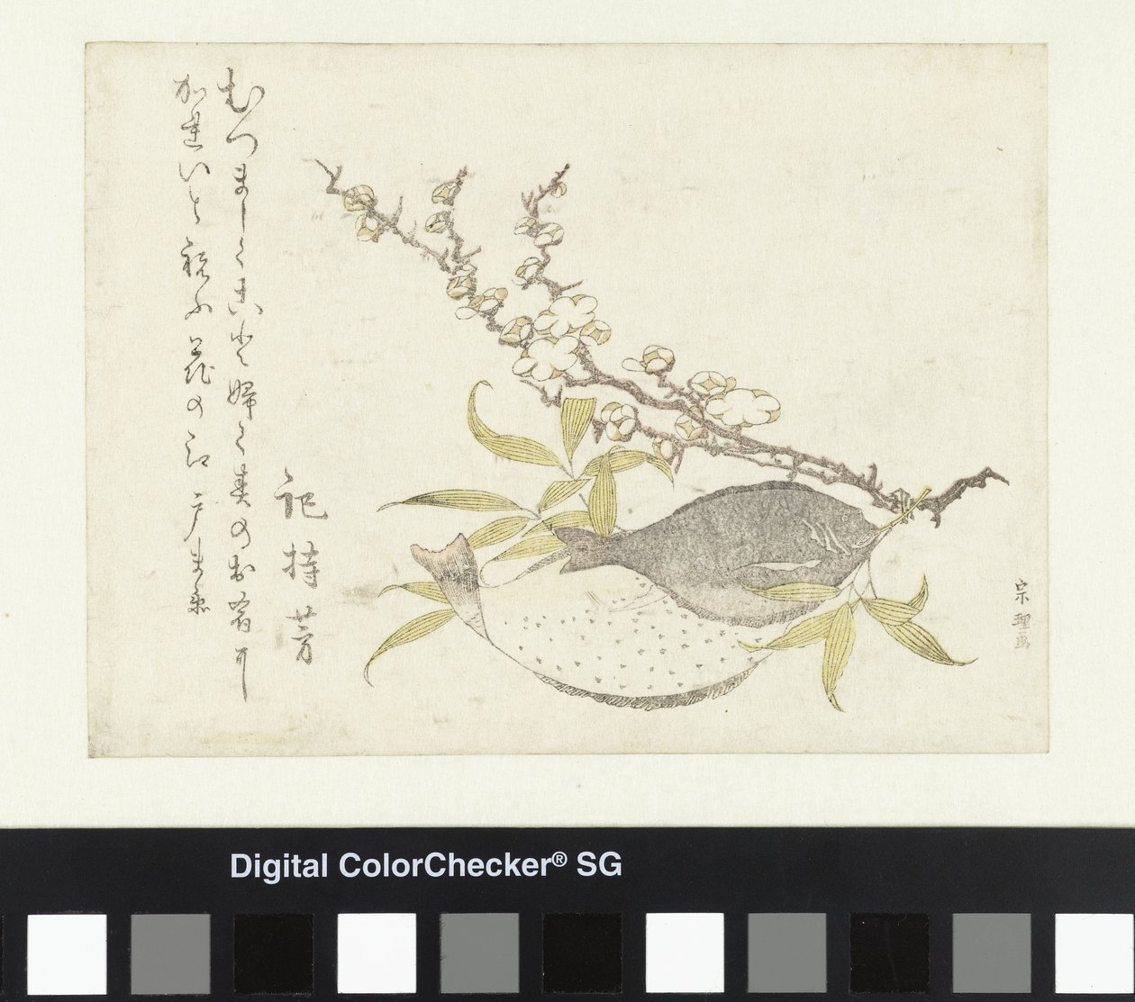 Dois Flatfish e Ameixa de Katsushika Hokusai
