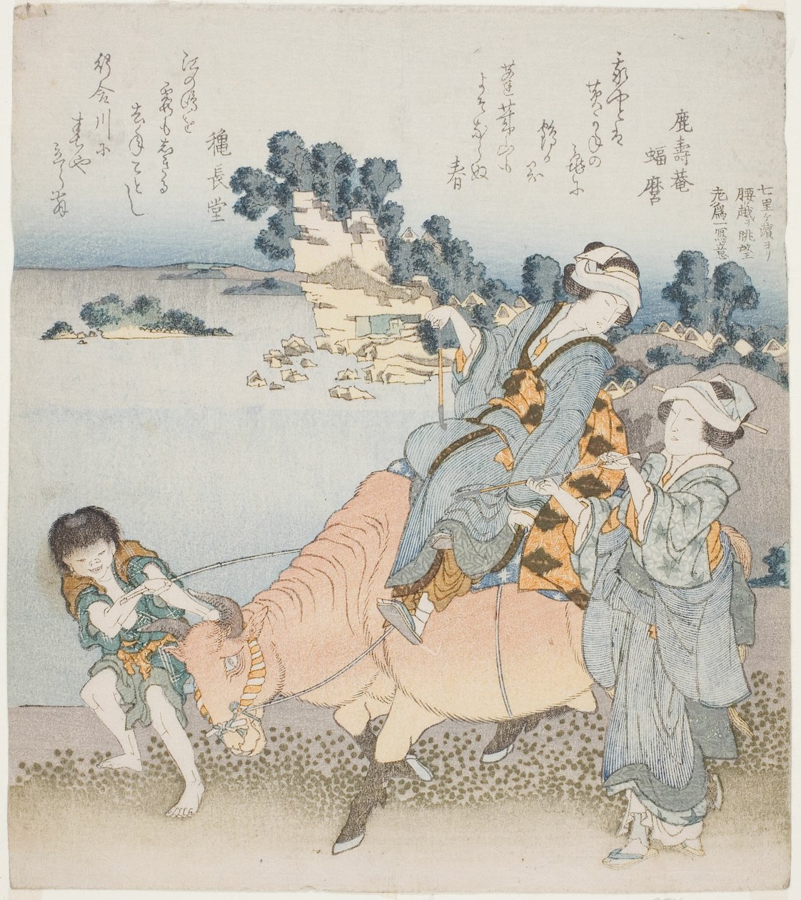 Mulher montando um boi de Katsushika Hokusai