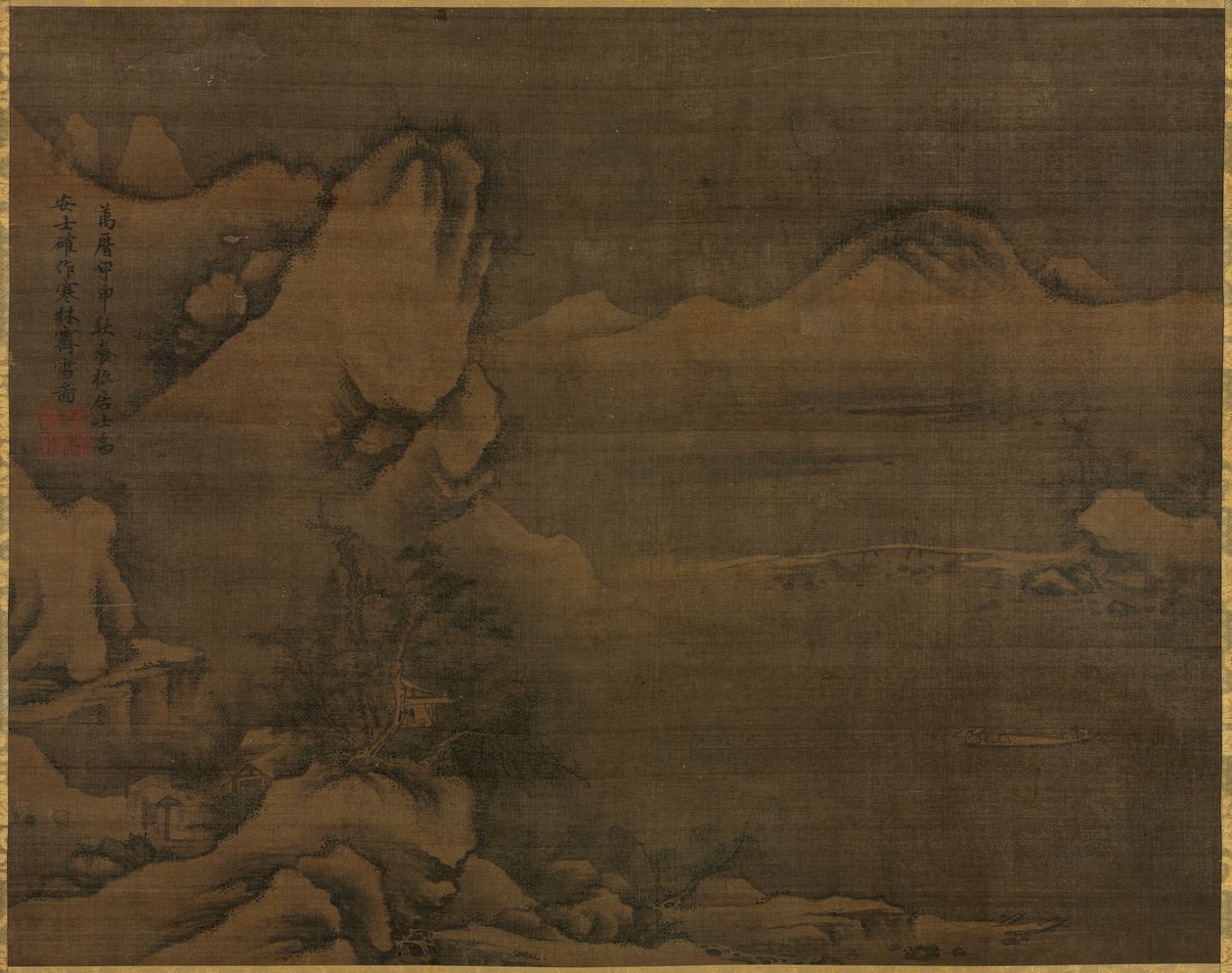 Snowscape com figuras de Kim Si (Korean