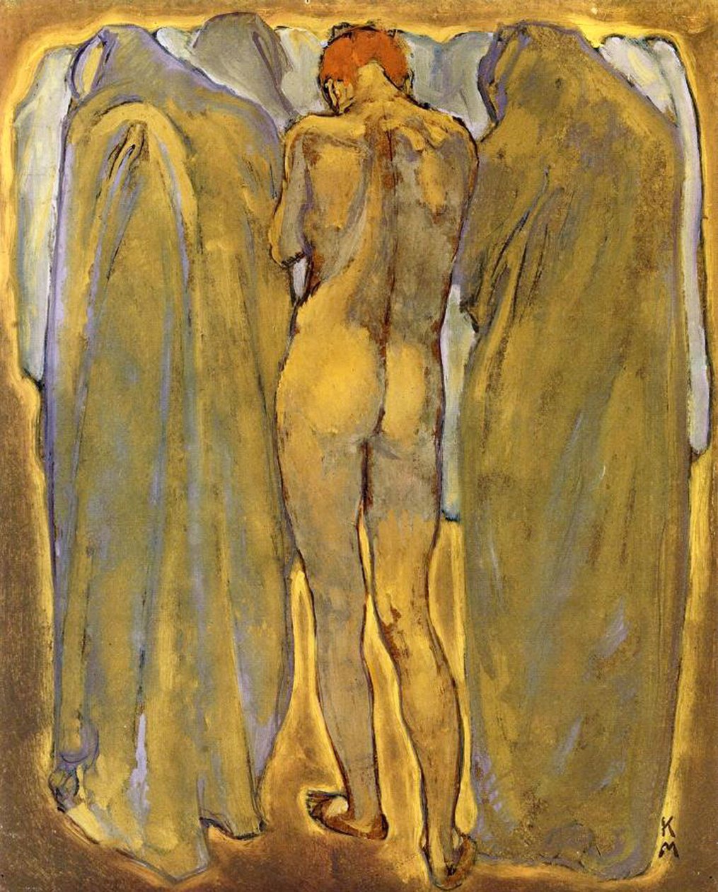 Parte traseira de uma mulher nua com fantasmas de Koloman Moser